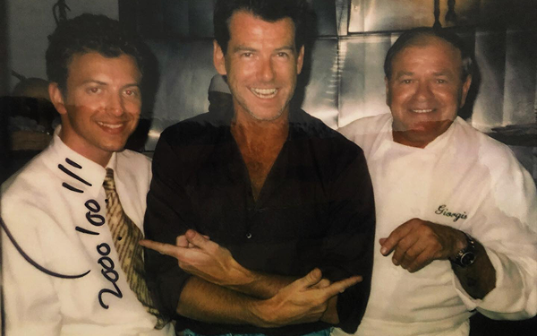 Pierce Brosnan in the restaurant